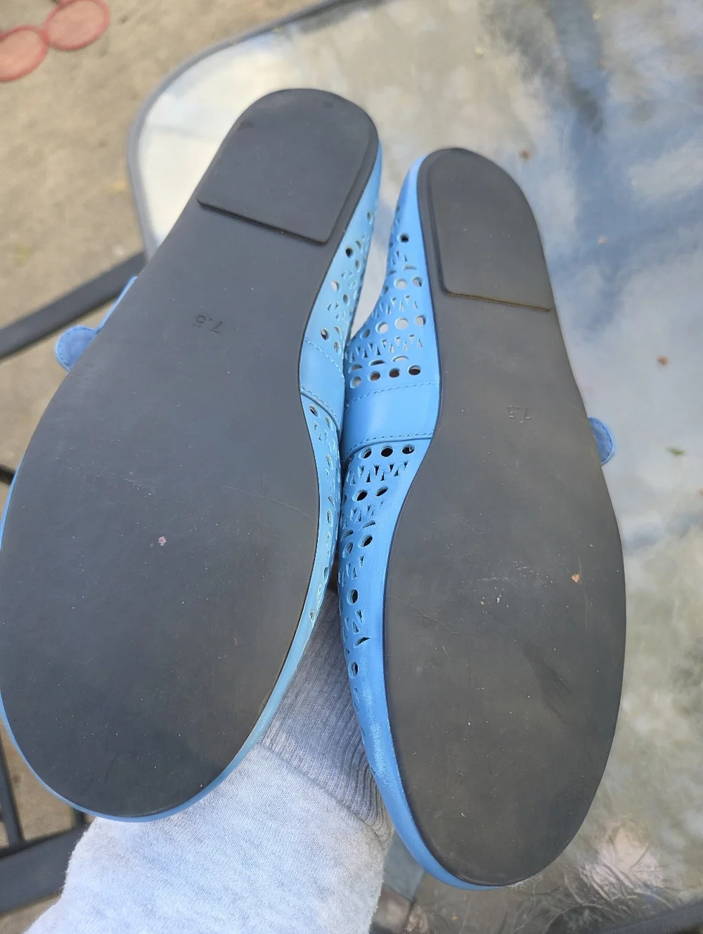 Jeffrey Campbell Blue Perforated Laser Cut Mary Ballet Jane Flats Buckle Strap - Picture 7 of 9